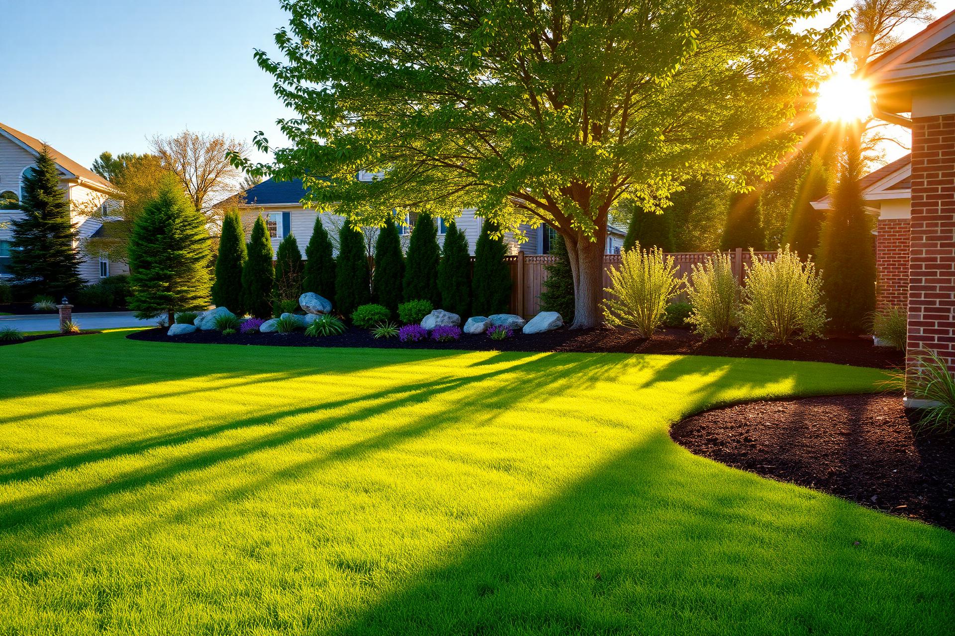 Beautifully manicured residential lawn and landscaping